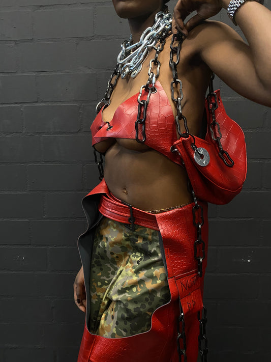 POSH PUNK x NUFF Top, Red Snake, Faux leather
